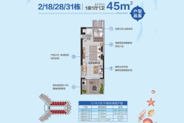 鼎龙湾国际海洋度假区2、18、28、31栋45㎡户型1室1厅1卫1厨建面45㎡