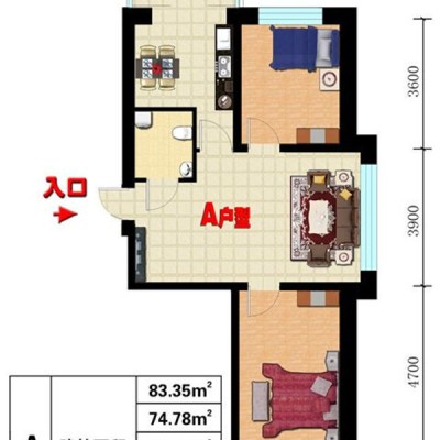 红胜花园户型 (2)2室1厅1卫1厨建面83.35㎡
